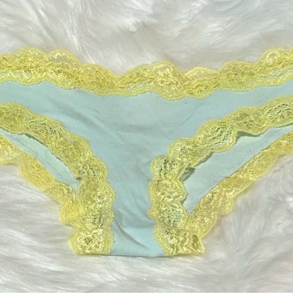 #046 Sz L Urban Behavior Blue and Yellow Lace Trimmed Bikini Panties - Picture 7 of 8